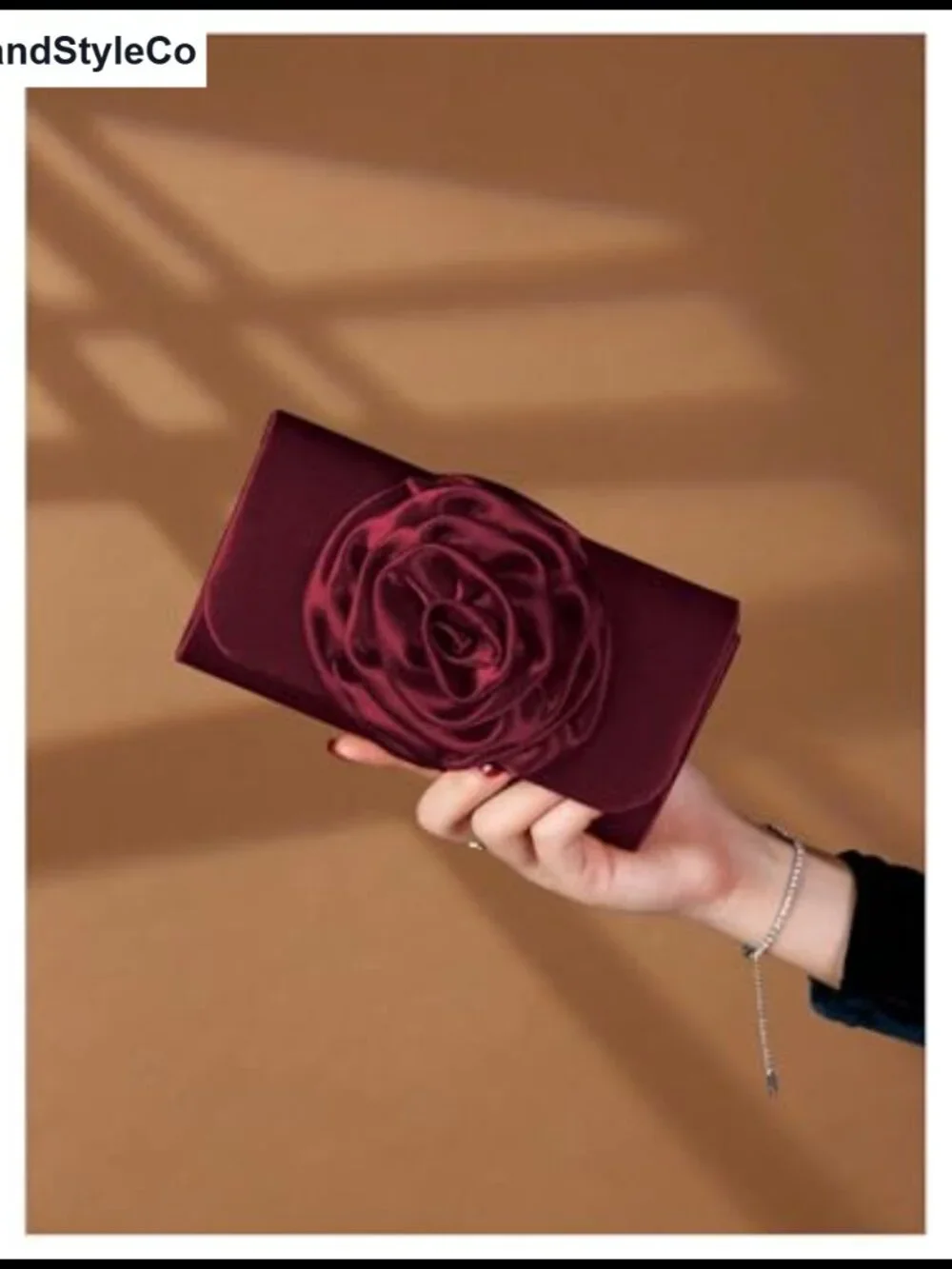 Satin Evening Bag Clutch 3D Rose Floral Wedding Party Purse